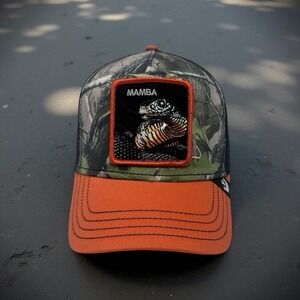 Goorin Bros The Farm MAMBA Snake Trucker Hat Camo Orange Snapback NWT